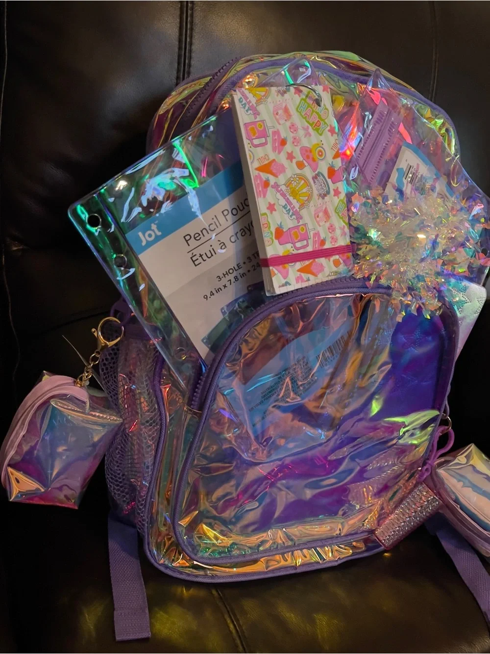 Holographic Purple Kids Backpack with Accessories